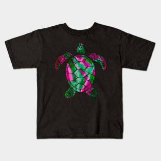 Pink and Green Watercolor Sea Turtle Kids T-Shirt